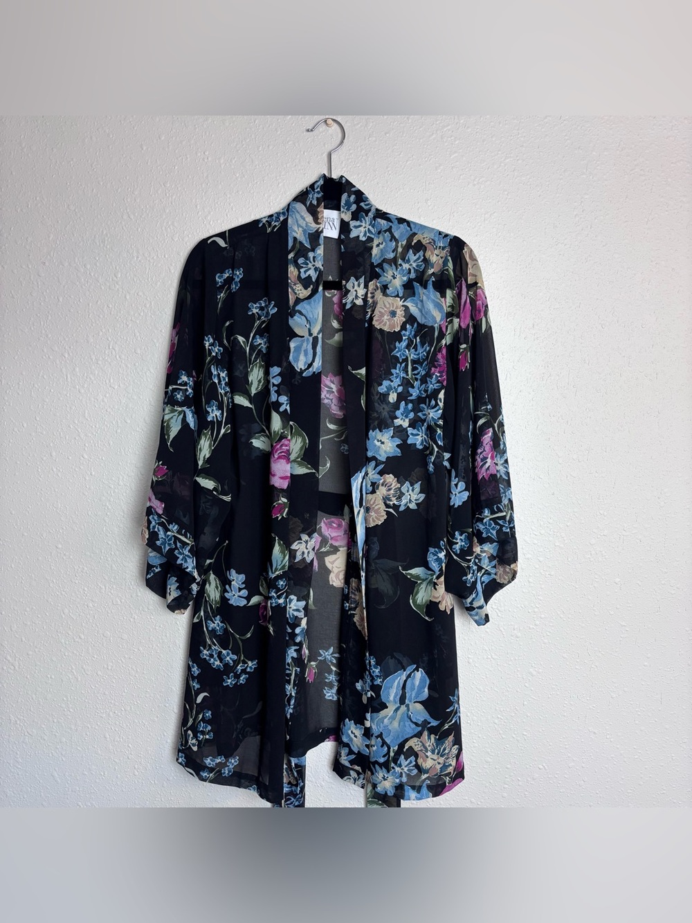 Helena Quinn Sheer Dark Floral Robe One Size